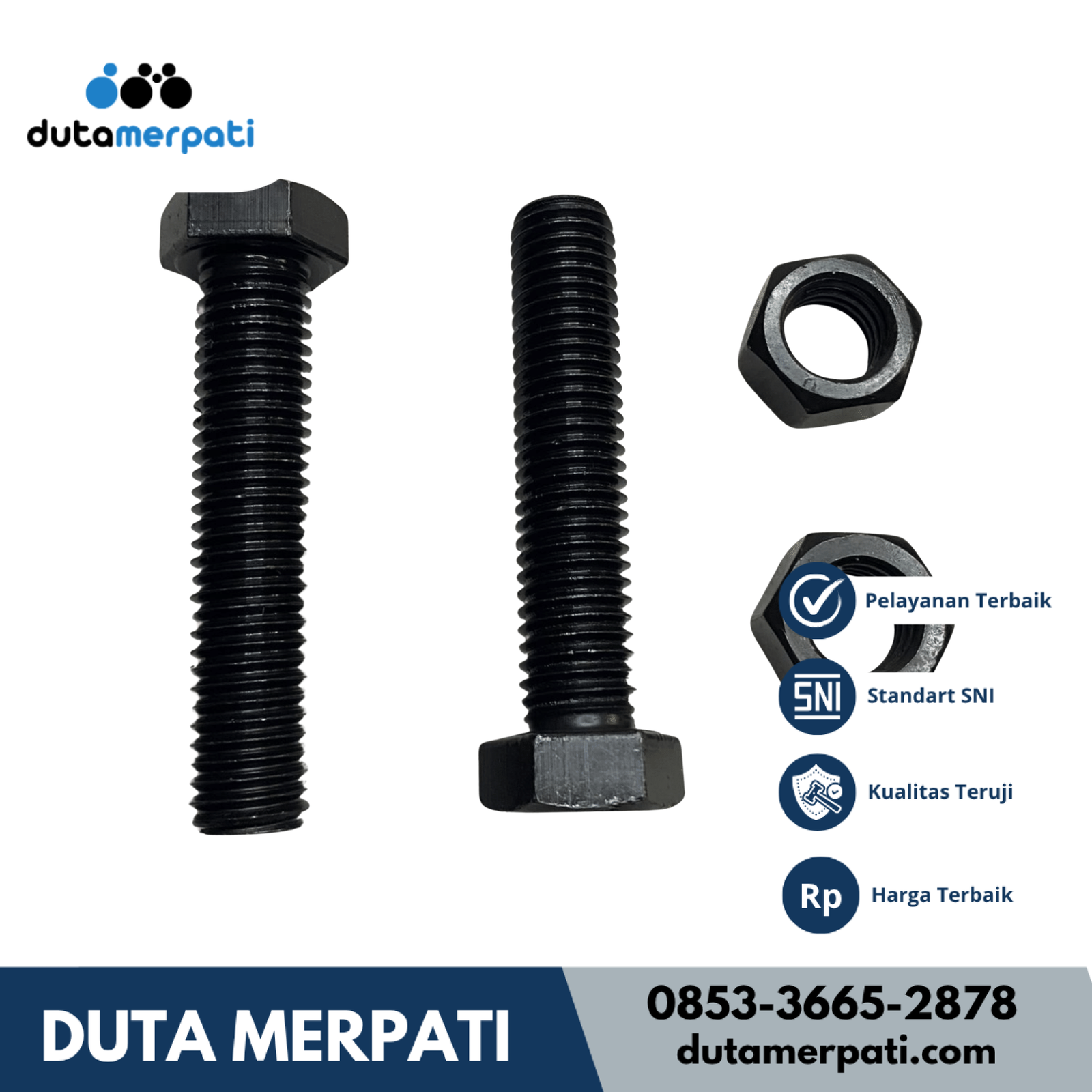 Baut Mur Hexagon Hitam 5/8 inch x 3 cm